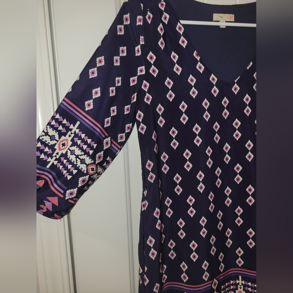 Gianni Bini Navy and Pink Geometric Patterned Dress XS